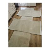 AKSU Modern peluş 3lü bej saçaklı yatak odası takımı yıkanabilir antibakteriyel 2adet75x150 1adet 75x300