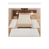 AKSU Modern peluş 3lü beyaz saçaklı yatak odası takımı yıkanabilir antibakteriyel