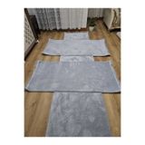AKSU Modern peluş 3lü gri saçaklı yatak odası takımı yıkanabilir antibakteriyel 2adet75x150 1adet 75x300
