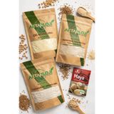 aktarloji 4'lü Glutensiz Un Seti | 500 Gr Çiğ Karabuğday Unu ( Greçka ) + 500 Gr Çiğ Nohut Unu + 25 Gr Karnıyarık Tohumu Tozu + Kuru Maya