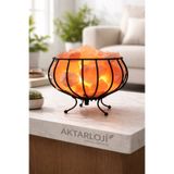 aktarloji Himalaya Ferforje Tuz Lambası / Dekoratif Şık Sepet Kaya Tuzu Gece Lambası / Premium Turuncu - Pembe Tuz