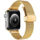 AktarMobile Apple Watch 10 / 11 46 mm Uyumlu Hasır Metal Kordon Magnetik D Tokalı Tel Örgü Kayış Mıknatıslı Toka - Gold