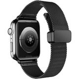 AktarMobile Apple Watch 10 / 11 46 mm Uyumlu Hasır Metal Kordon Magnetik D Tokalı Tel Örgü Kayış Mıknatıslı Toka - Siyah