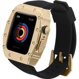 AktarMobile Apple Watch 7 45mm ile Uyumlu Hublot Tasarım Paslanmaz Çelik Kasa ve Silikon Kordon Modifikasyon Kiti, Gold, krd-65-45-syhgold