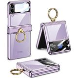 AktarMobile Samsung Galaxy Z Flip 4 ile Uyumlu Yüzüklü Kılıf, Kamera Korumalı, Premium Electroplate Metalik, Lila