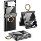 AktarMobile Samsung Galaxy Z Flip 4 ile Uyumlu Yüzüklü Kılıf, Kamera Korumalı, Premium Electroplate Metalik