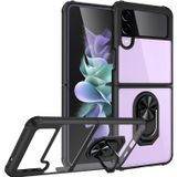 AktarMobile Samsung Galaxy Z Flip 4 Uyumlu Kılıf, Şeffaf Arka, Metal Yüzüklü Stand, Silikon Kenarlar, Pembe
