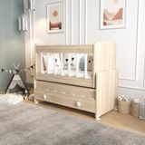 Akte Home Çekmeceli Sallanır Anne Yanı Ahşap Bebek Beşiği Sonoma - 112 cm x 55 cm x 92 cm - Meşe