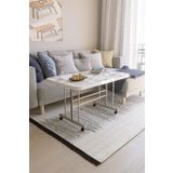 Aktehome Çok Amaçlı Tekerlekli Orta Sehpa Metal Ayaklı Masa 60x100 Beyaz Mermer