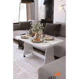 Aktehome Tekerlekli Orta Sehpa 60x100 cm Beyaz Beyaz Mermer
