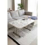 Aktehome Tekerlekli Orta Sehpa 60x100 cm Metal Ayaklı Beyaz Mermer