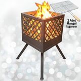 Aktepe Group Ateş Çukuru 2 Adet Mangal Izgaralı Bahçe Şöminesi Barbekü Soba Firepit Ateş Çanağı