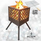 Aktepe Group Bahçe Şöminesi Büyük Boy 60 Litre Ateş Çukuru Mangal Izgaralı Isıya Dayanıklı Mat Siyah