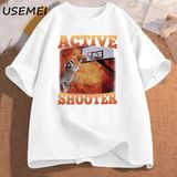 Aktif Atıcı Komik Basketbol Rakun Meme T Shirt Pamuk Kısa Kollu Grafik Tişörtleri Unisex Stre 2904 - Beyaz
