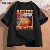 Aktif Atıcı Komik Basketbol Rakun Meme T Shirt Pamuk Kısa Kollu Grafik Tişörtleri Unisex Stre 2904 - Siyah - XL