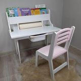 Aktivite Masa Sandalye Seti,2-7 Yaş- Kitaplıklı-Rulo Aparatlı-(Plastik Çekmece Pakete Dahil Değildir) - Beyaz - Pembe - Modern