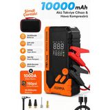 Akü Takviye Cihazı 10.000MAH Auhma Powerbank Özellikli Çantalı Akü Takviyeli Oto Hava Kompresör - siyah turuncu