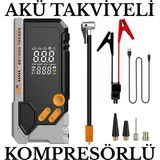 Akü Takviyeli Dijital Kompresör – Taşınabilir Şarjlı Hava Pompası, Lastik Şişirme ve Araç Akü Takviye Cihazı