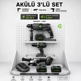Akülü 3’Lü Set 20V Kömürsüz Darbeli Matkap Kırıcı Delici Avuç Taşlama Çift Akülü 5.0Ah Somun Sökme