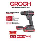 Akülü Şarjlı Matkap 20V 2Ah Darbeli Delme Vidalama Matkap(Brushless Motor)(Grx2022-2 Bmc) Siyah Gri Darbeli 1 Set