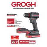 Akülü Şarjlı Matkap 20V 2Ah Darbesiz Delme Vidalama Matkap(Brushless Motor)(Grx2011-2 Bmc) Siyah Gri Darbesiz 1 Set