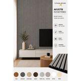 Akustik Duvar Paneli Çıtalı Mdf Ahşap Ses Yalıtımlı Dekoratif Duvar Kaplama Slat Wall Panel Keçeli Tv Arkası Dekor Kaplama 100X280 cm - Koyu Taş Retro Gümüş - 100 x 280 cm
