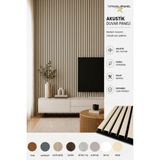 Akustik Duvar Paneli Çıtalı Mdf Ahşap Ses Yalıtımlı Dekoratif Duvar Kaplama Slat Wall Panel Keçeli Tv Arkası Dekor Kaplama 100X280 cm - Krem - 100 x 280 cm