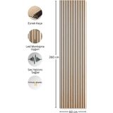 Akustik Duvar Paneli Çıtalı Mdf Ahşap Ses Yalıtımlı Dekoratif Duvar Kaplama Slat Wall Panel Keçeli Tv Arkası Dekor Kaplama 60X280 cm - Safir Meşe - 60 x 280 cm
