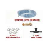 AKVARYUM HAVA HORTUMU 5 METRE + 5 ADET VANTUZ + 5 ADET VANA
