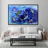 Akvaryum Yağlı Boya Dokulu Tablo 100X150 Gold Çerçeveli