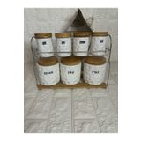aky home style 7'li Porselen Baharatlık Stantlı Bambu Vakumlu Kapak