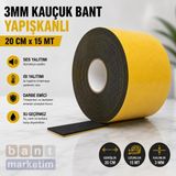Akyelone 3mm Kauçuk Bant Yapışkanlı 20CM x 15 Metre – Kendinden Yapışkanlı Ses ve Isı Yalıtım Bandı - Standart