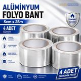 Akyelone Alüminyum Folyo Bant 50MM x 25M – 4 Adet Isı ve Aleve Dayanıklı Yapışkanlı Folyo Bant - Standart