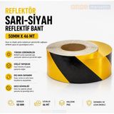 Akyelone Sarı Siyah Reflektif Bant 50MM x 46MT Reflektör Ikaz Şeridi Kendinden Yapışkanlı - Standart