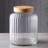 Akyol Home Bambu Kapaklı Cam Çizgili Kavanoz 3700ML - Şeffaf - 1