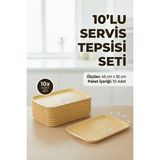 Akyüz Plastik 10 Adet Tray 45 cm Plastik Servis Tepsisi, Sunum Tepsisi-45 cm x 35 Cm-Bej