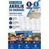 Akyüz Plastik 🥤 12’li Akrilik Kırılmaz Su Bardağı Seti 250+330 ml Kamp Piknik Yemekhane Bardak Seti - Şeffaf