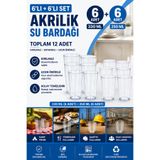 Akyüz Plastik 🥤 12’li Akrilik Kırılmaz Su Bardağı Seti 250+330 ML Kamp Piknik Yemekhane Bardak Seti
