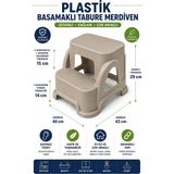 Akyüz Plastik 🪜 2 Basamaklı Plastik Tabure Merdiven Çok Amaçlı Mutfak Banyo Ev Bahçe Merdiveni-Bej