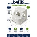 Akyüz Plastik 🪜 2 Basamaklı Plastik Tabure Merdiven Çok Amaçlı Mutfak Banyo Ev Bahçe Merdiveni-Ekru