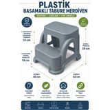 Akyüz Plastik 🪜 2 Basamaklı Plastik Tabure Merdiven Çok Amaçlı Mutfak Banyo Ev Bahçe Merdiveni-Gri