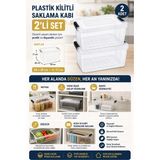 Akyüz Plastik 📦2'li Kilitli Plastik Saklama Kabı 15 Lt 26X39X15 cm Şeffaf Organizer Kapaklı Kutu