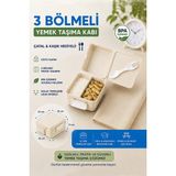 Akyüz Plastik 🥗 3 Bölmeli Yemek Taşıma Kabı | Çatal Kaşık Hediyeli Bpa Içermez Beslenme Kutusu-Krem