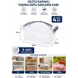 Akyüz Plastik 📦 4'lü Kilitli Kapaklı Taşıma Saplı Saklama Kabı, Piknik Sepeti, Mutfak Düzenleyici