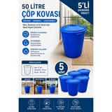 Akyüz Plastik 🟦 5 Adet- 50 Lt Lacivert Kapaklı Okul, Restoran Çöp Kovası, Çok Amaçlı Plastik Kova | Dayanıklı Büy