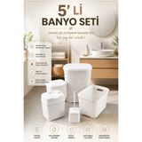 Akyüz Plastik 🧺5 Parça Beyaz Plastik Banyo Seti | Kirli Çamaşır Sepeti, Temiz Çamaşır Sepeti, Deterjan Kutusu, Çö