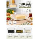 Akyüz Plastik 🧈 Akrilik Tereyağı Saklama Kabı 14x10x6 cm | Şeffaf Kapaklı Peynir Sunum ve Saklama Kabı