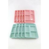 Akyüz Plastik Çocuk Tabldot Tabak 10 Adet-5 Bölmeli, Kreş, Anaokulu ve Ev KULLANIMI–22X32X3 cm (Pembe / Yeşil)