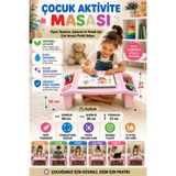Akyüz Plastik 🎨💻☕ Çok Amaçlı Plastik Yer Sehpası | Çocuk Aktivite, Laptop, Kahvaltı ve Kamp Masası | Bölmeli Taşınabilir Mini Masa-PEMBE