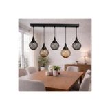 akyzlighting 5'li Sıralı Yemek Masası Glop Cam Sarkıt Siyah Avize